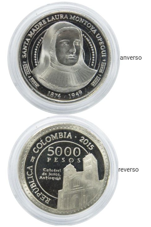 Moneda metálica de $5.000 Conmemorativa en Honor a la Santa Madre Laura Montoya Upegui